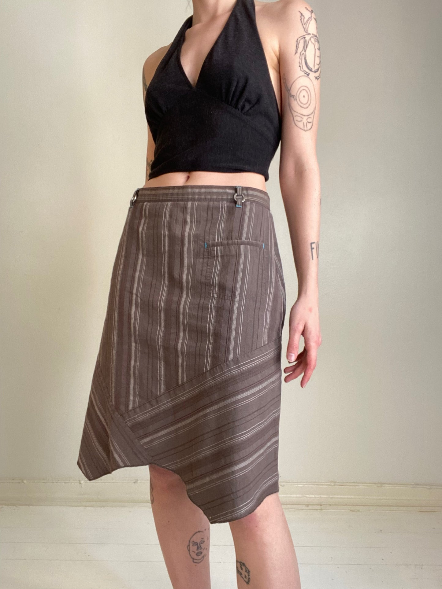 Striped asymmetrical hem skirt