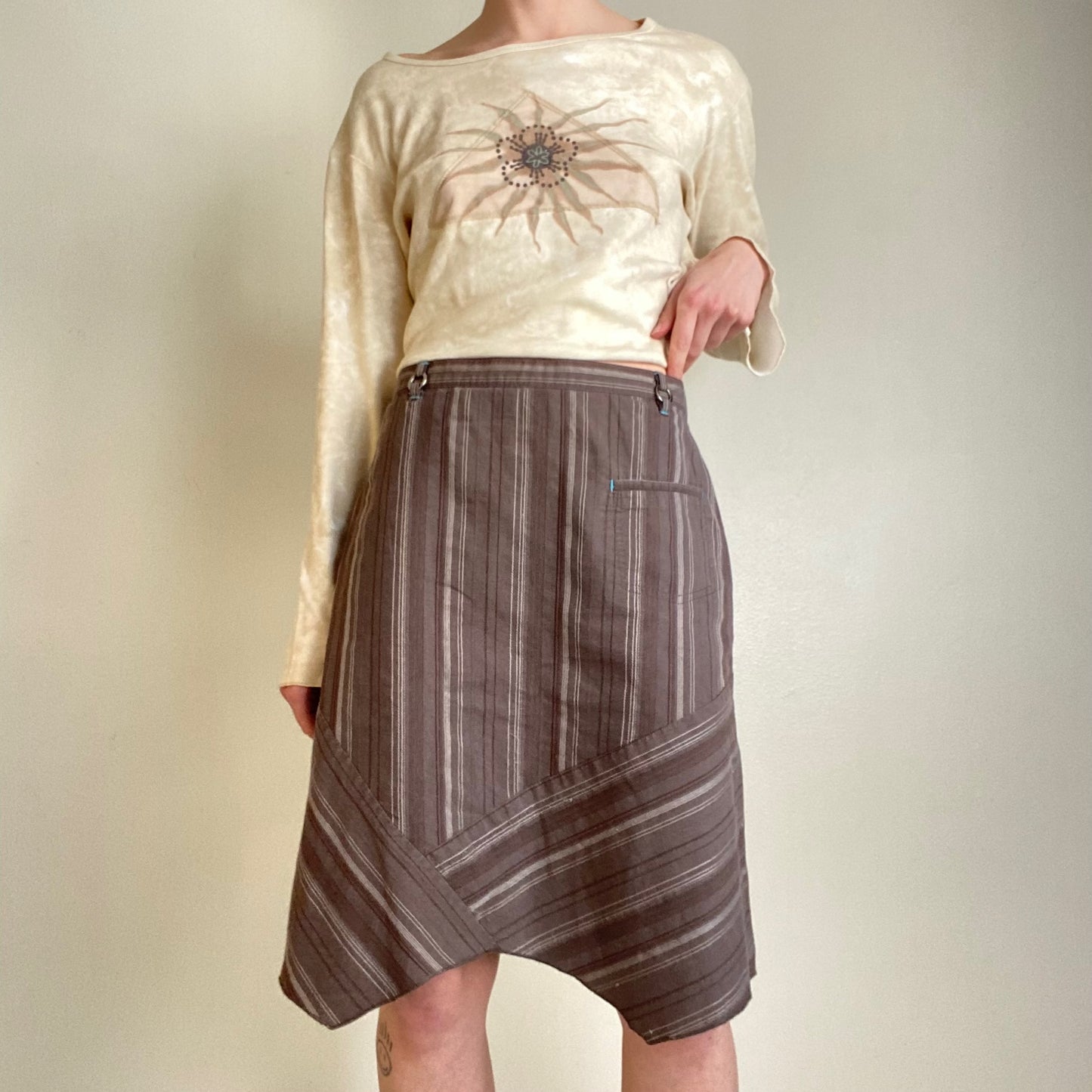 Striped asymmetrical hem skirt
