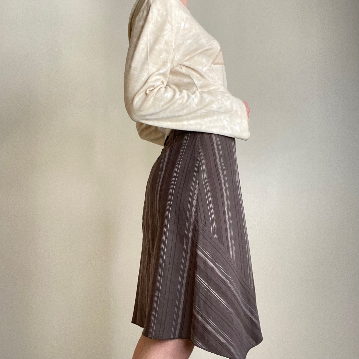 Striped asymmetrical hem skirt