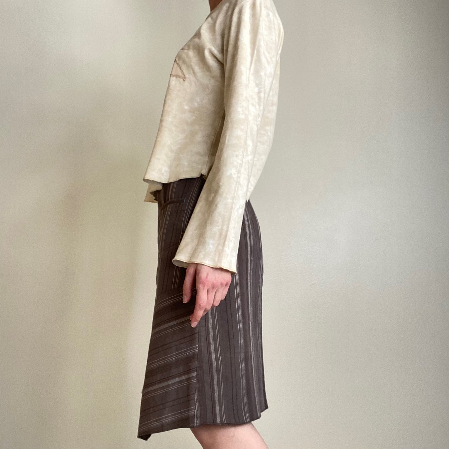 Striped asymmetrical hem skirt