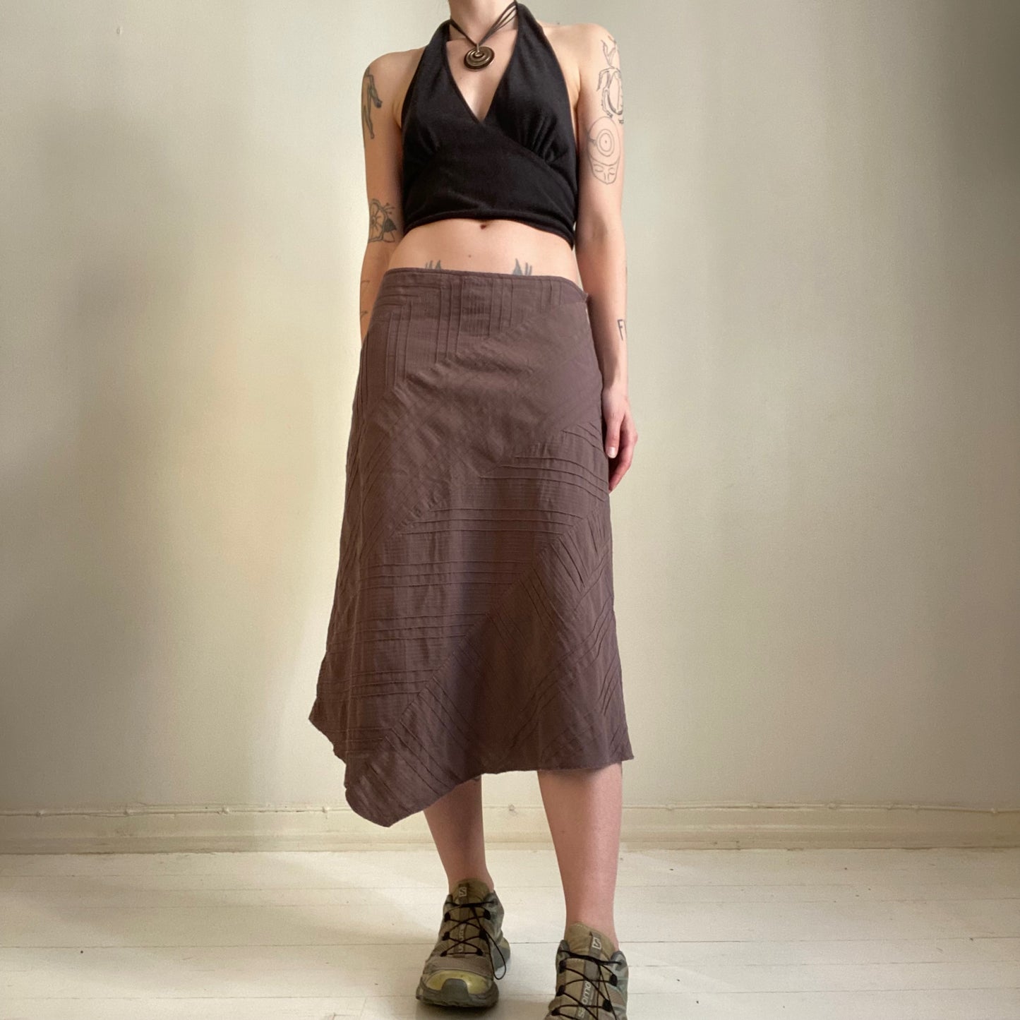 Brown asymmetrical hem skirt