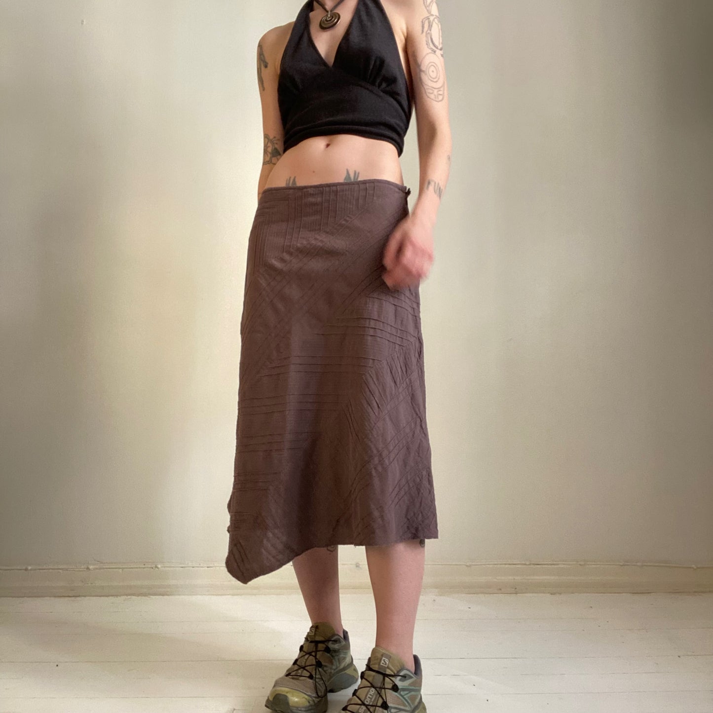 Brown asymmetrical hem skirt