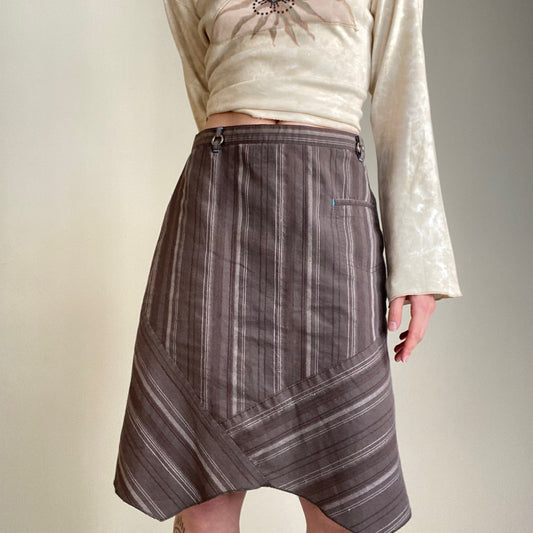 Striped asymmetrical hem skirt